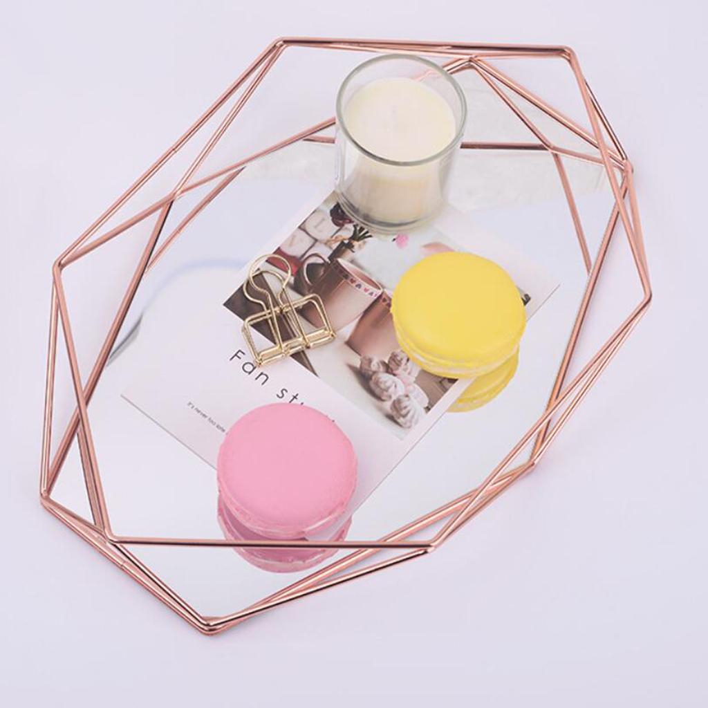 Metal Glass Jewelry Tray Makeup Cosmetic Organizer Storage Box Dessert Plate