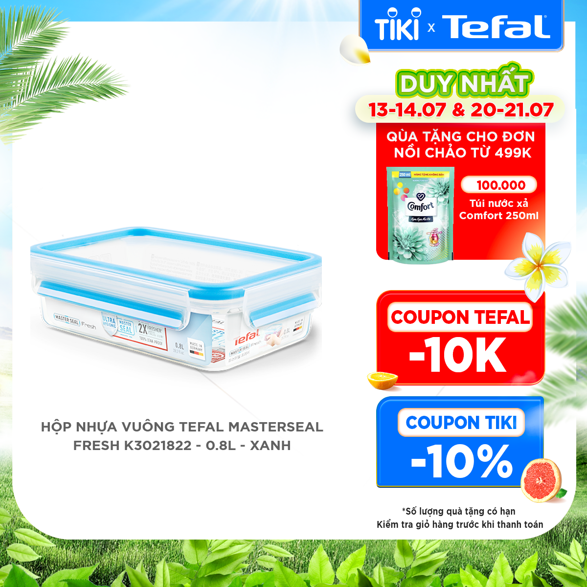 Hộp bảo quản thực phẩm nhựa Tefal Masterseal Fresh 800ml - Hàng chính hãng