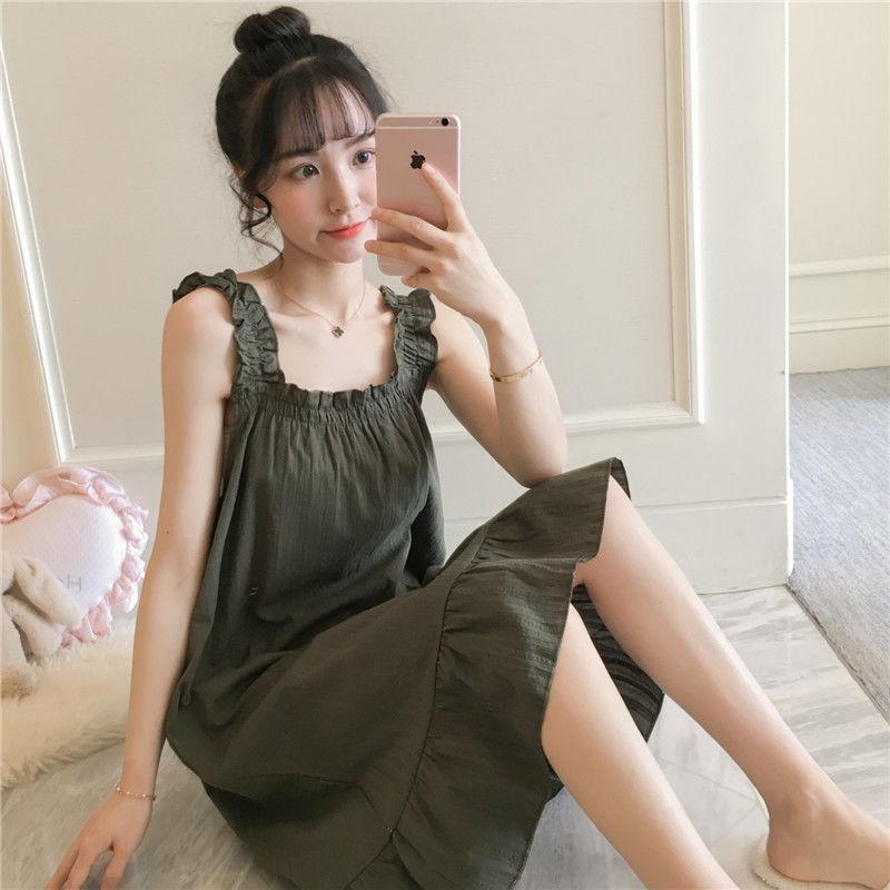 Đầm Ngủ Hai Dây Vải cotton Dễ Thương Gợi Cảm Thời Trang Mùa Hè Cho Bạn Gái