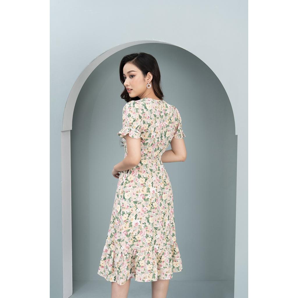 Đầm Thiết Kê Nữ LUPERI LFV3207 Dáng Xòe Cổ Tim Họa Tiết Hoa Cho Nàng Đi Chơi Đi Dạo Phố
