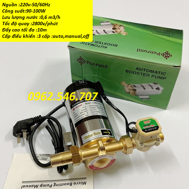 Bơm tăng áp 100W dây đồng 100% Có role tự động đóng ngắt Tăng áp lực nước cho vòi sen nóng lạnh máy giặc Được sản suất theo công nghệ của ITALIA