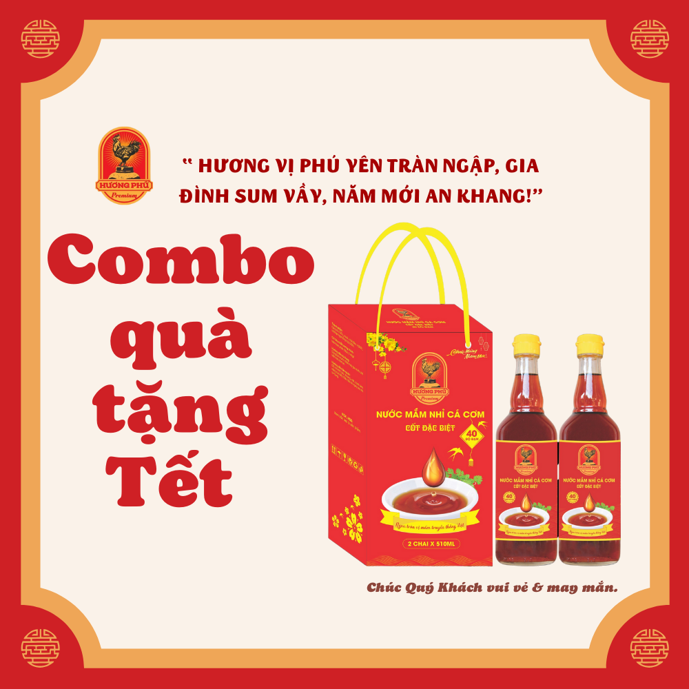 [Combo Quà Tết] 02 Nước mắm nhĩ cá cơm Hương Phú 40 độ đạm chai 510ml - truyền thống đặc biệt, thơm ngon