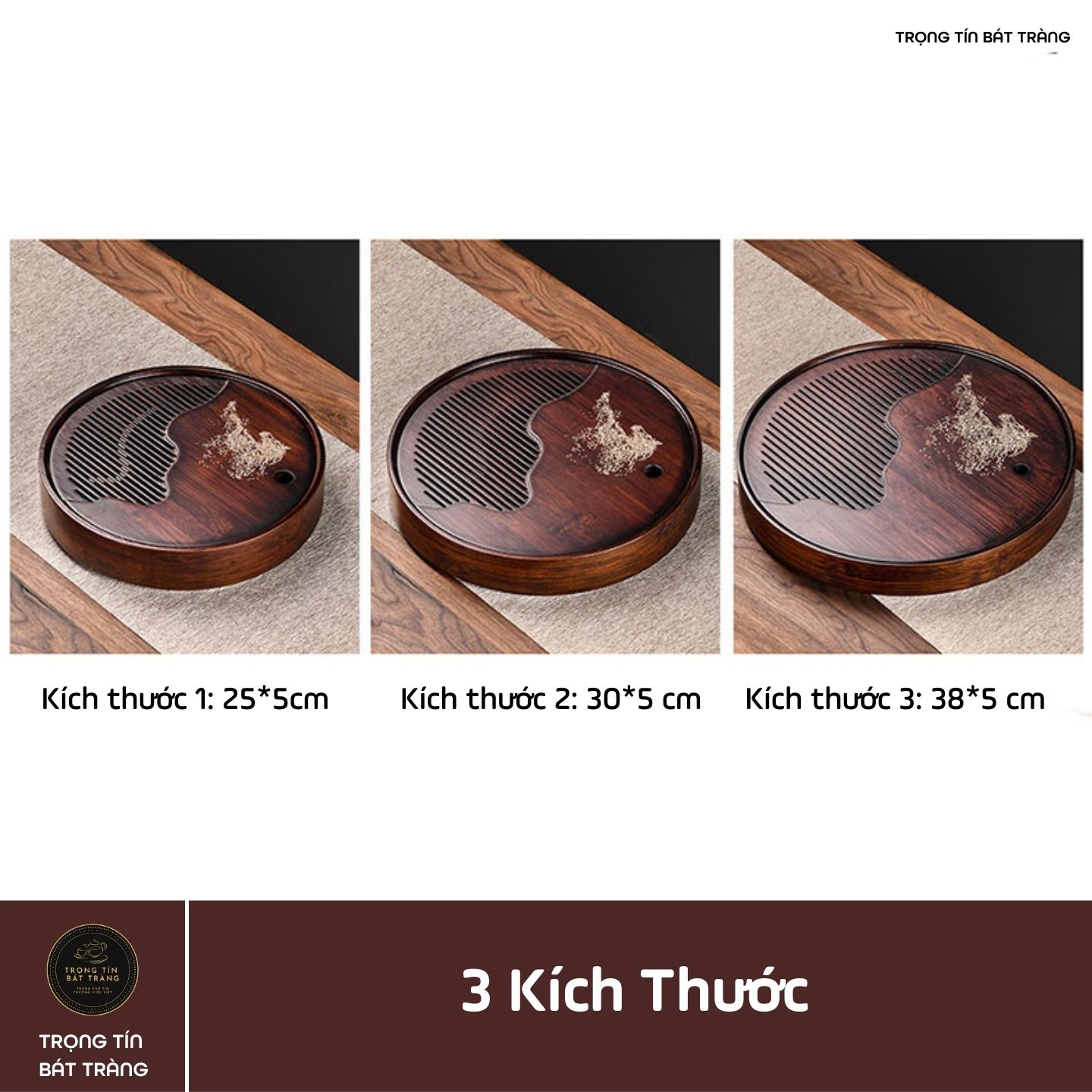 Khay Trà Tre Cao Cấp Hình Tròn 3 Kích Thước KT 63