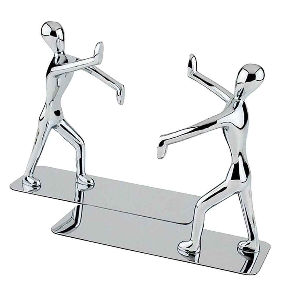 2pcs/set Decorative Kungfu Man Bookends Heavy Duty Metal Book Ends Book Stands Bookshelf