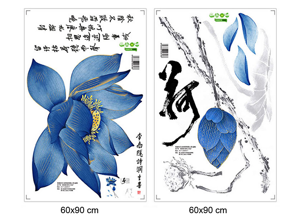 decal dán tường hoa sen xanh một nụ một bông to 2 mảnh gs9173