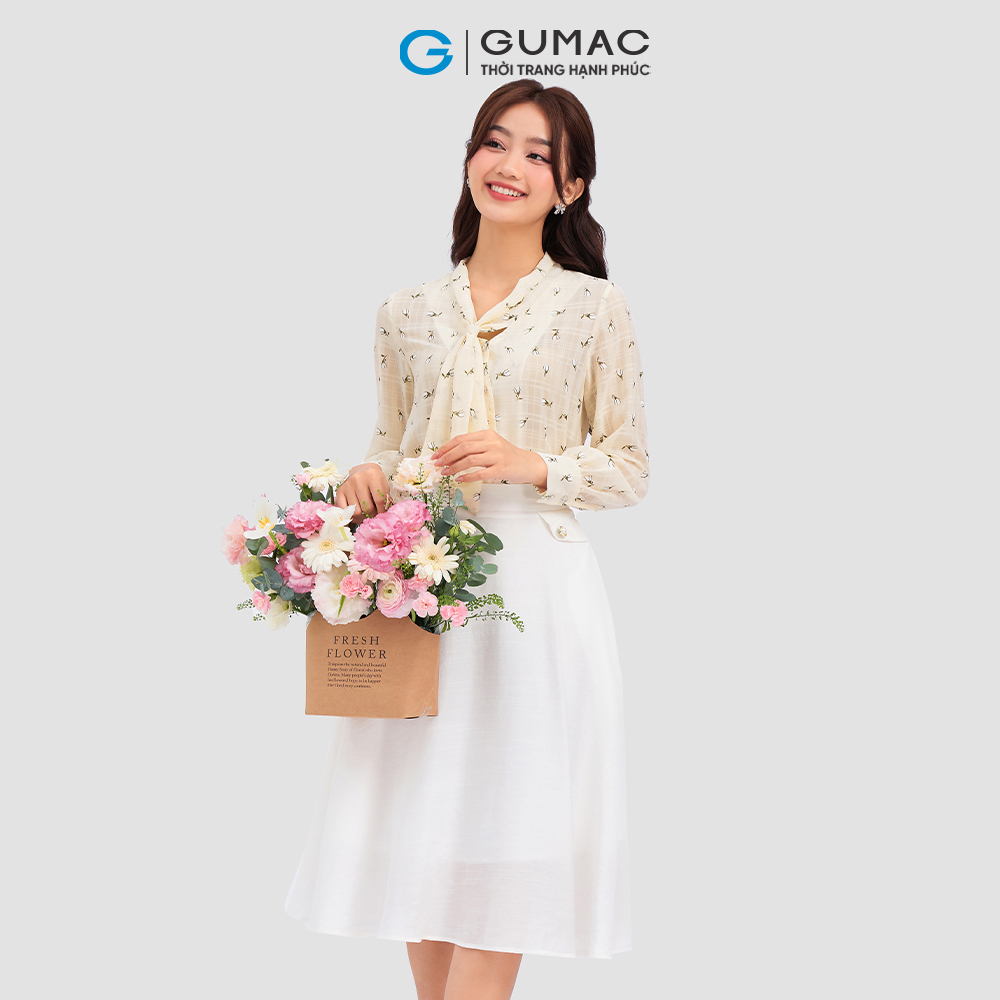 Áo kiểu GUMAC AC12022 họa tiết hoa thắt nơ