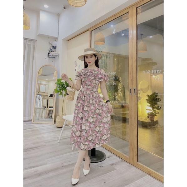 Đầm voan hoa xoè phối bèo hàng thiết kế đẹp sale