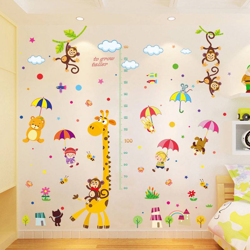 Decal dán tường thước đo hươu 2 và gấu đu ô - HP445