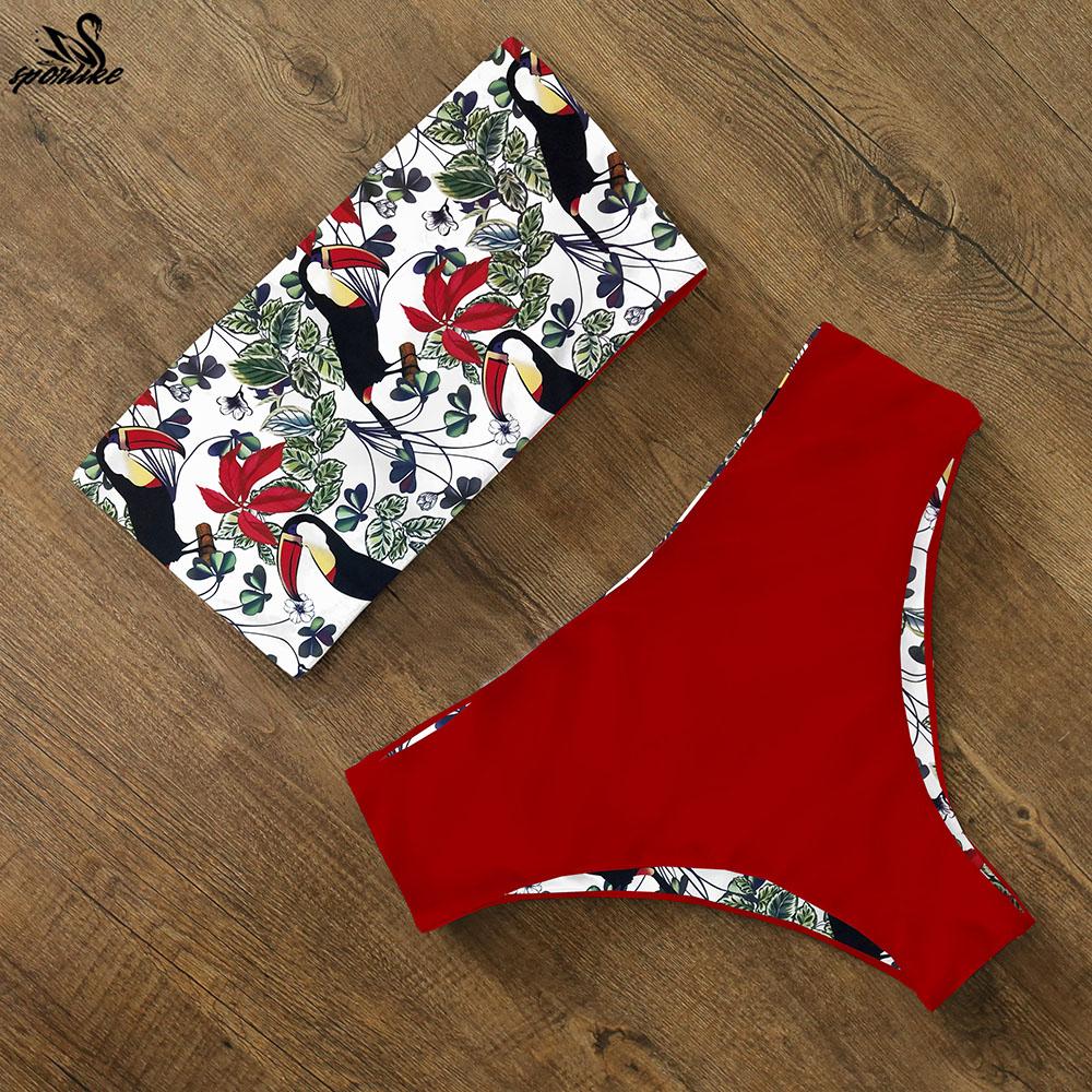 Bikini 2021 Đồ Bơi Đồ Bơi Nữ Váy In Hình Cao Cấp Bikini Bộ Chéo Lưng Bandeau Áo Tắm Nữ Mặc Đi Biển Biquini