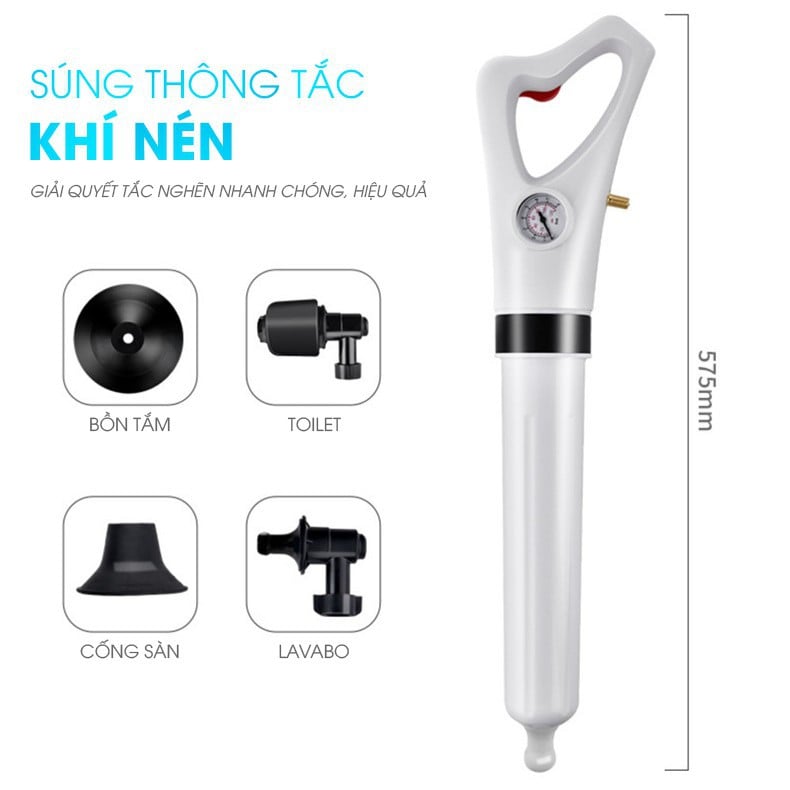 Dụng cụ thông tắc bồn cầu, toilet, lavabo, ống nước, nhà vệ sinh bằng hơi khí nén AGT Cực Mạnh 8kgf/cm - Nhựa ABS Cao Cấp