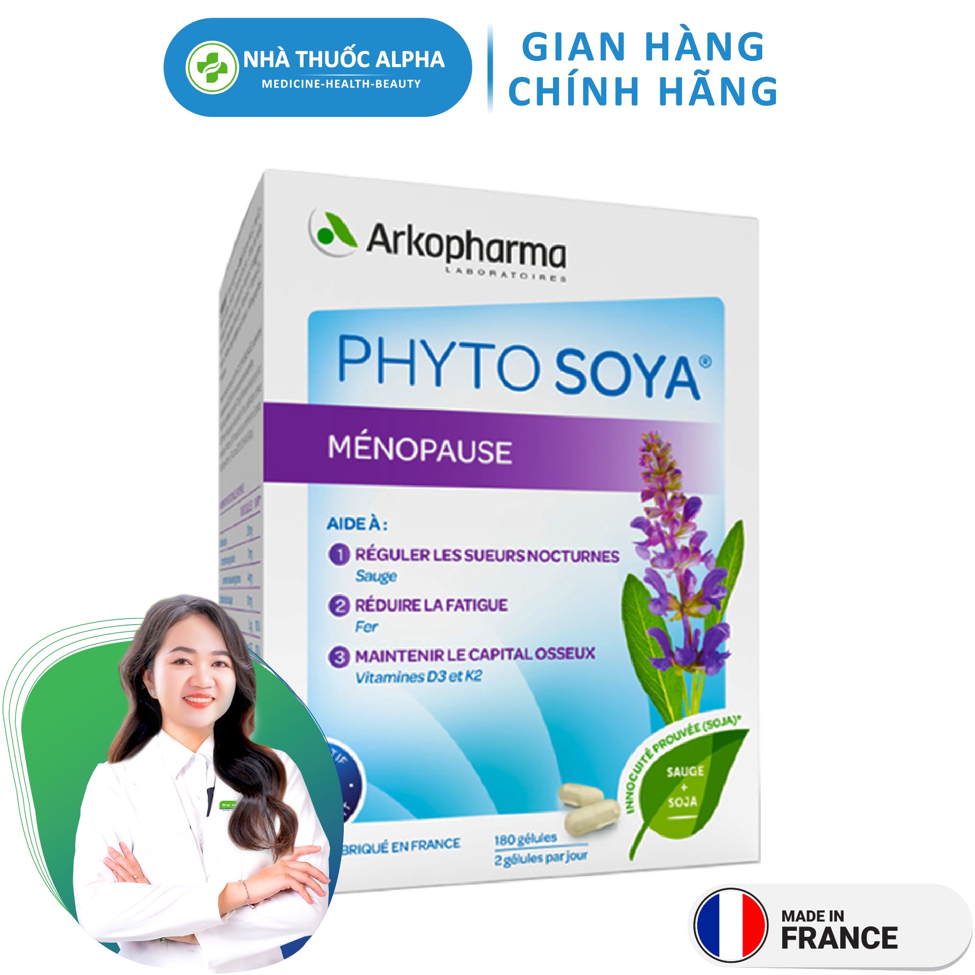 Viên uống giảm triệu chứng tiền mãn kinh, mãn kinh ngày và đêm Phytosoya Menopause 180 Viên