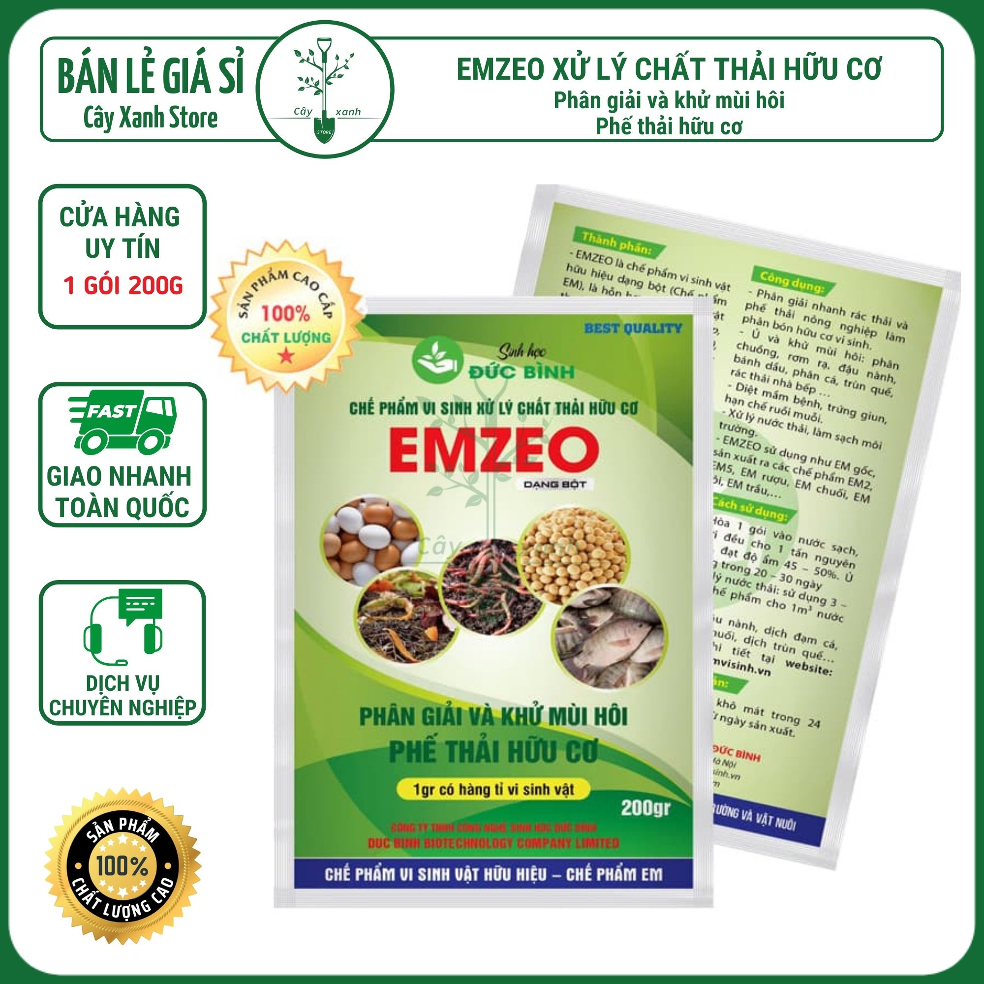 Chế Phẩm Vi Sinh EMZEO EM - Đức Bình - Khử Mùi Hôi Phân Bón Đạm Cá, Bánh Dầu, Ủ Đậu Tương Và Rác Thải Hữu Cơ 200 Gram