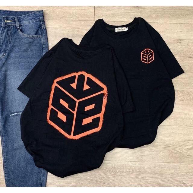 Áo thun nam nữ thiết kế tay ngắn họa tiết hình khối màu cam cực chất