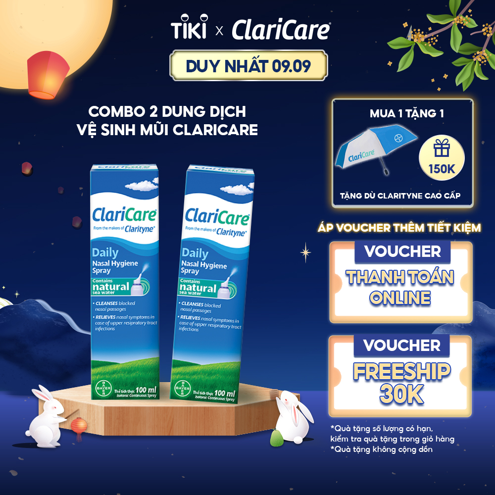 Combo 2 Dung Dịch Xịt Vệ Sinh Mũi CLARICARE 100ml x2 Giảm Các Chiệu Trứng Viêm Mũi Dị Ứng