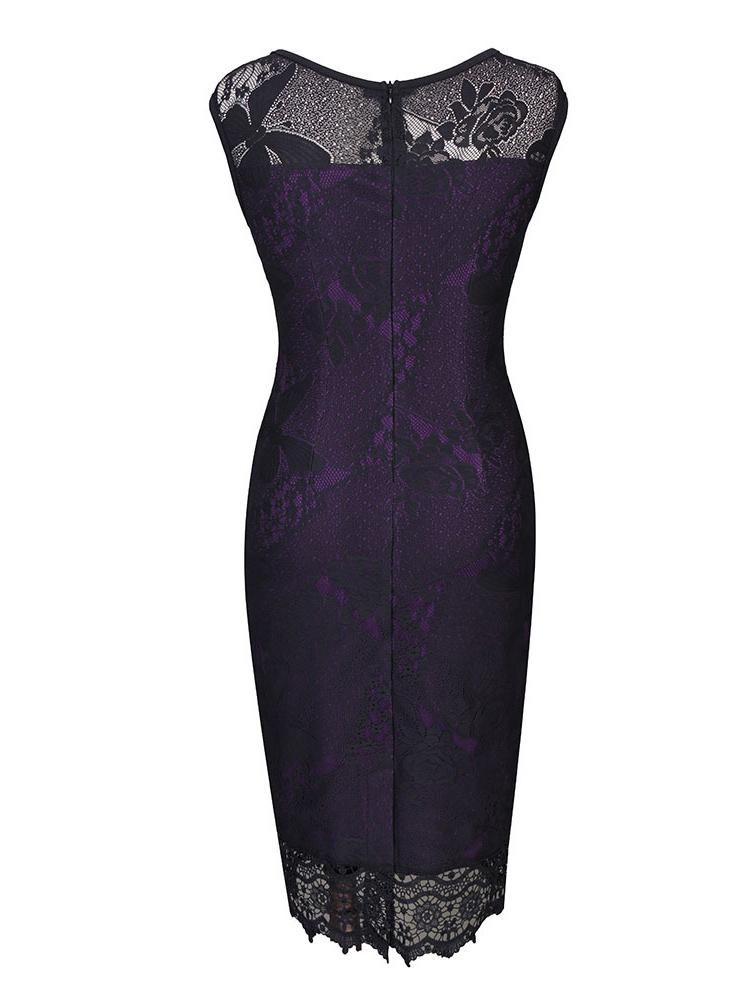 Sexy Women Crochet Lace Dress O Neck Floral Butterfly Embroidery Sleeveless Lined Zipper Evening Party Night Club