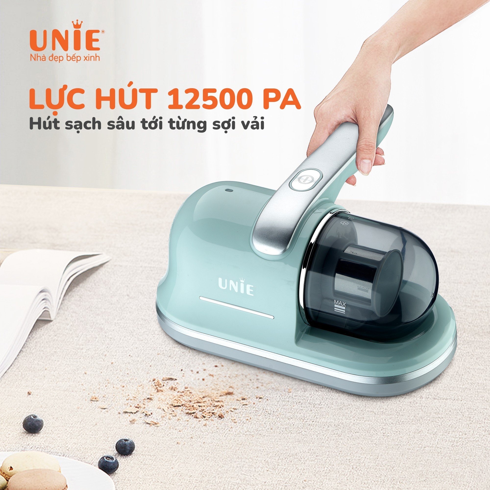 Máy hút bụi chăn đệm UNIE UMV62, công suất 350w siêu mạnh Hút đa năng trên mọi bề mặt, Đèn UV diệt vi khuẩn, bh 12 tháng- HÀNG CHÍNH HÃNG