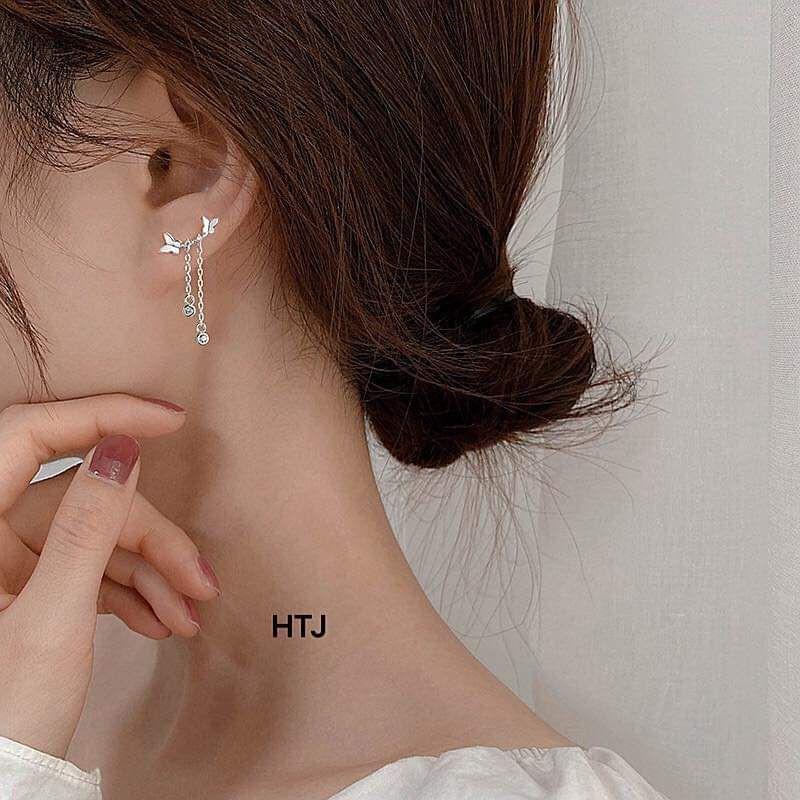 Bông tai bạc nữ- Bông tai bạc hình bướm treo trẻ trung, cá tính