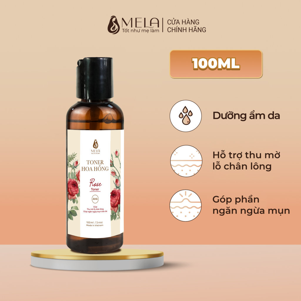 Nước Hoa Hồng MELA Cấp Ẩm Sáng Da, Toner Thu Nhỏ Lỗ Chân Lông Dịu Nhẹ Lành Tính 100ml - ML10