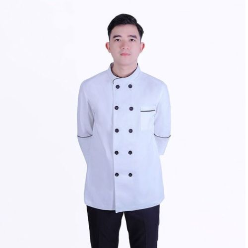 ÁO BẾP TRẮNG TAY LỠ PHỐI ĐEN