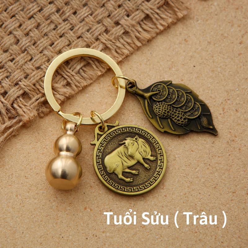 Móc Treo Chìa Khóa Phong Thủy 12 Con Giáp TUỔI SỬU - CON TRÂU Bằng Đồng Thau - AnNhien