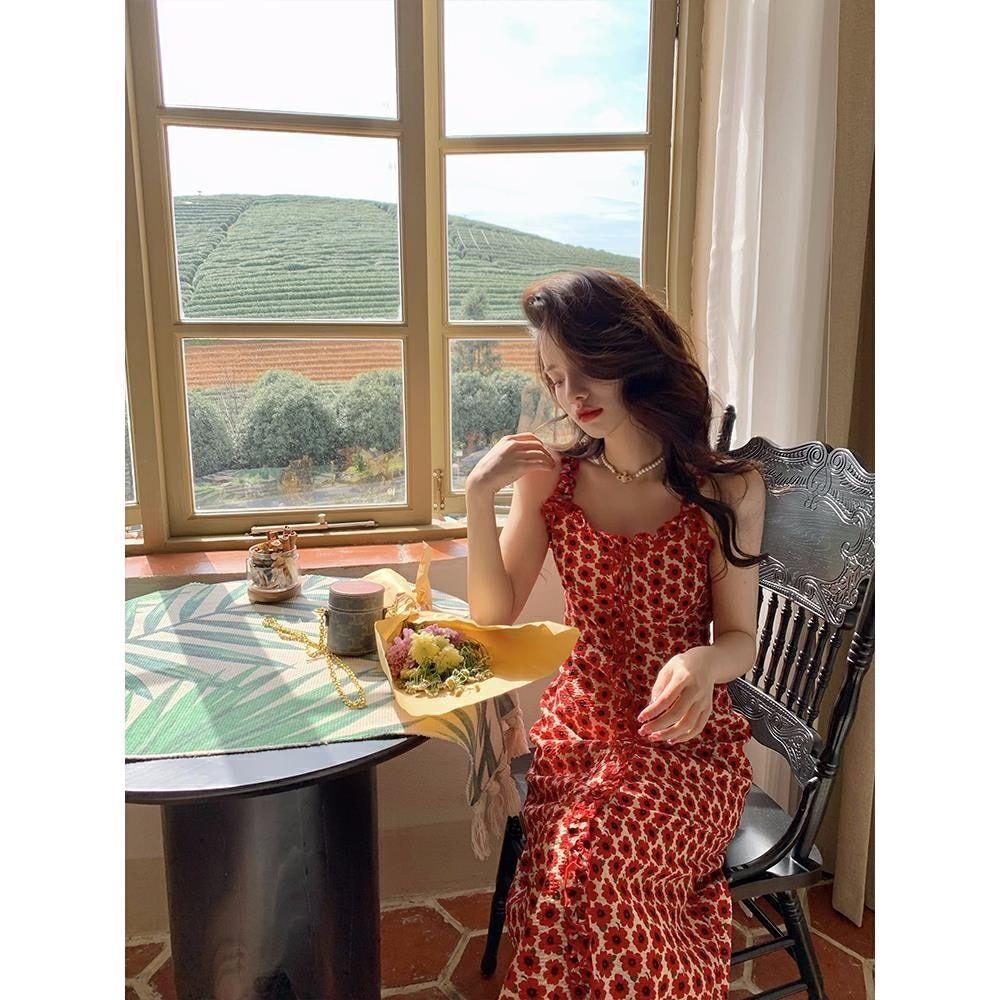 SHUANGYAN Tea Break Dress Pháp Vintage Fairy Dress Nhỏ giảm tuổi Pure Sex Wind Sling Dress Nữ 2023 Summer Dress