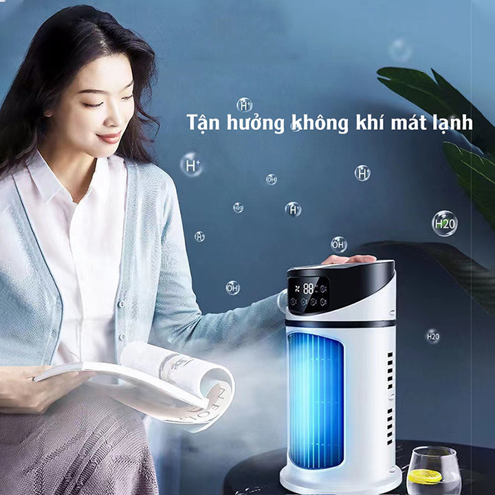 Quạt điều hoà hơi nước mini để bàn, quạt phun sương làm mát nhanh chóng, sạc tích điện công suất cao 18W, 6 cấp độ gió, hẹn giờ thông minh-YY01