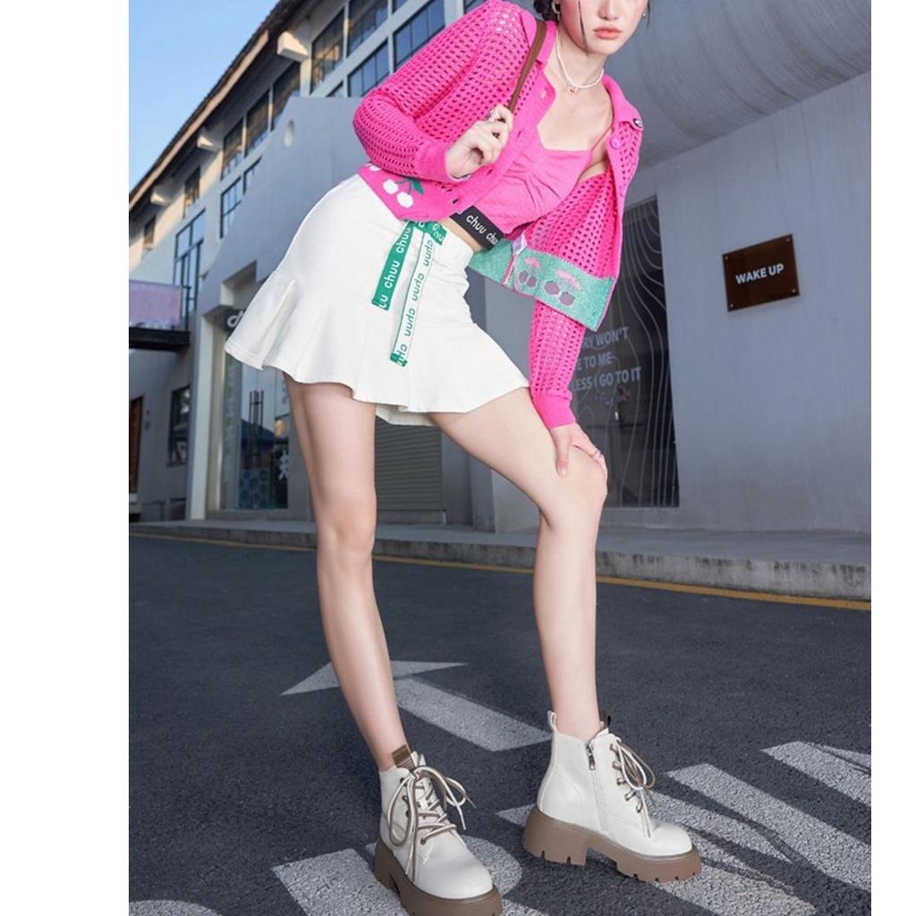 Giày Bốt Martin Lót Lông Cừu Dày Dặn Phong Cách Anh Quốc Thời Trang Thu Đông Mới Cho Nữ