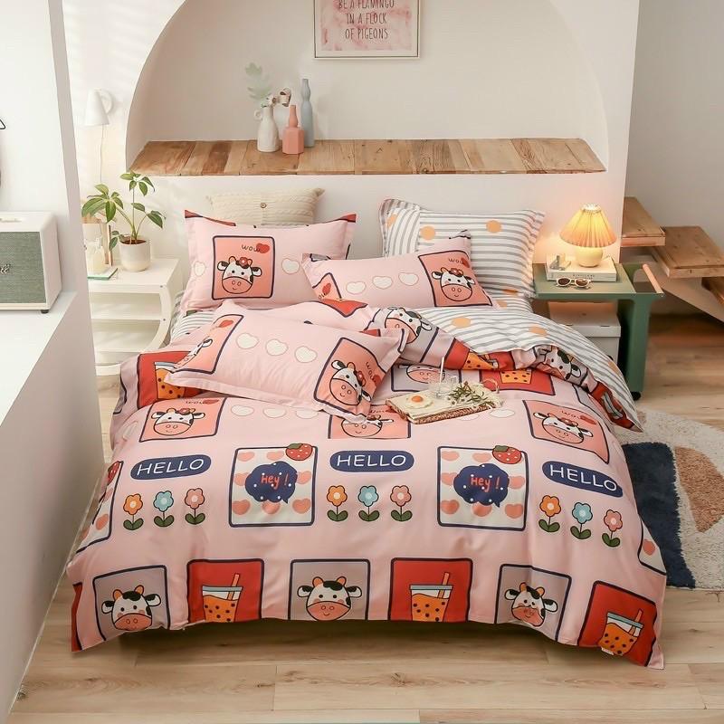 Bộ Chăn Ga Gối Cotton Poly Bò Sữa Cam