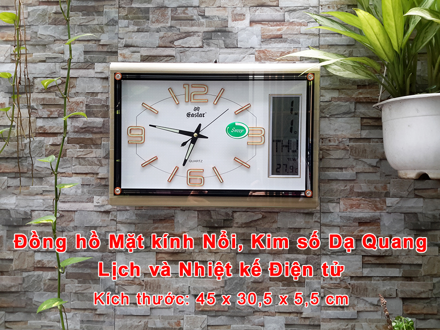 Đồng hồ Eastar Chữ nhật Dạ Quang , Kim Trôi & Màn hình Điện tử Lịch, Nhiệt Độ