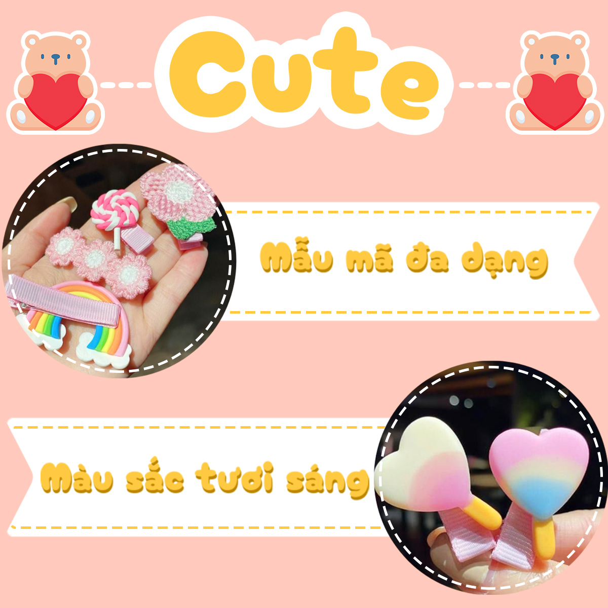 Kẹp tóc cho bé gái, Set 14 kẹp tóc mái cho bé nhiều màu sắc họa tiết dễ thương – SP154