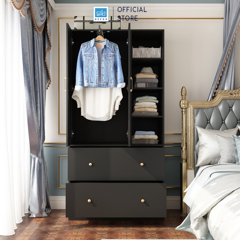 Tủ Quần Áo Có Gương Soi, 2 Ngăn Kéo Lớn Tiện Dụng Thiết Kế Hiện Đại SIB Decor TA202