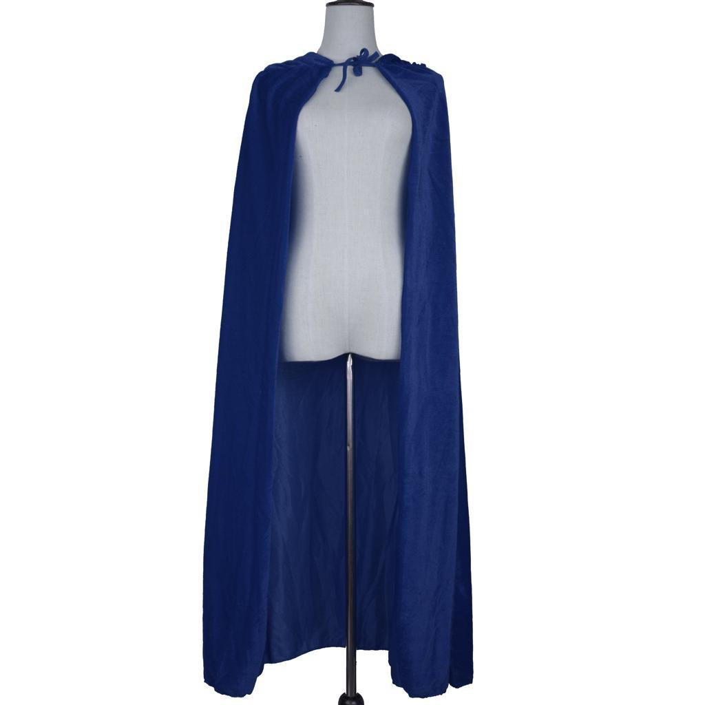 2 Pieces Velvet Hooded Cape Gothic Cloak Medieval Witch Costume Blue Green