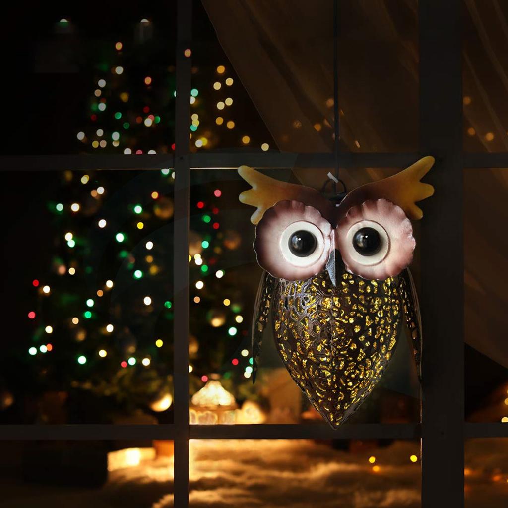 6.3 Inches Hanging Solar Lights Hand-Painted Resin Owl Hanging Decor Outdoor Solar Landscape Lamp for Garden Yard Balcony