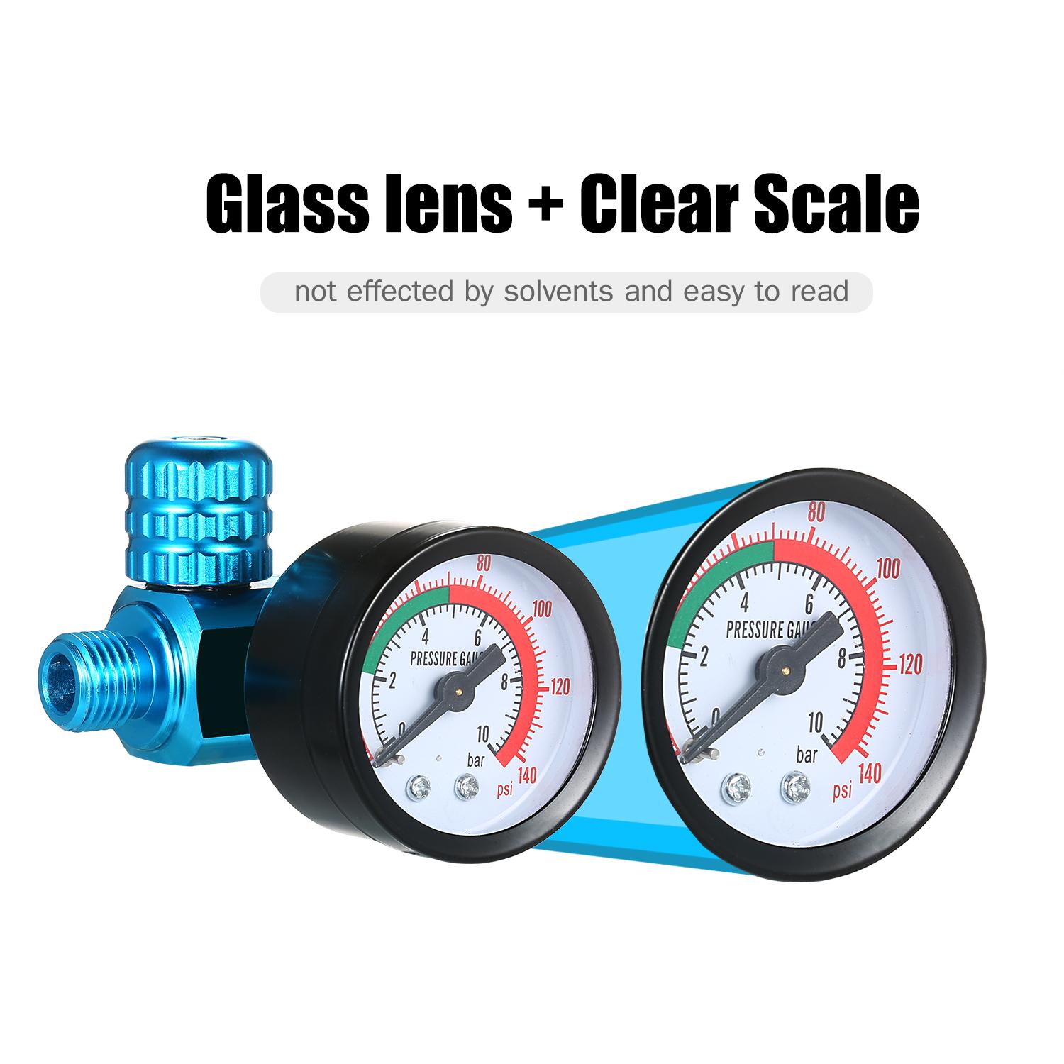 1/4 Inch 140PSI Mini Air Regulator Auto Pressure Regulator Valve Tool Tail Pressure Gauge with Nozzle For Spray Tool