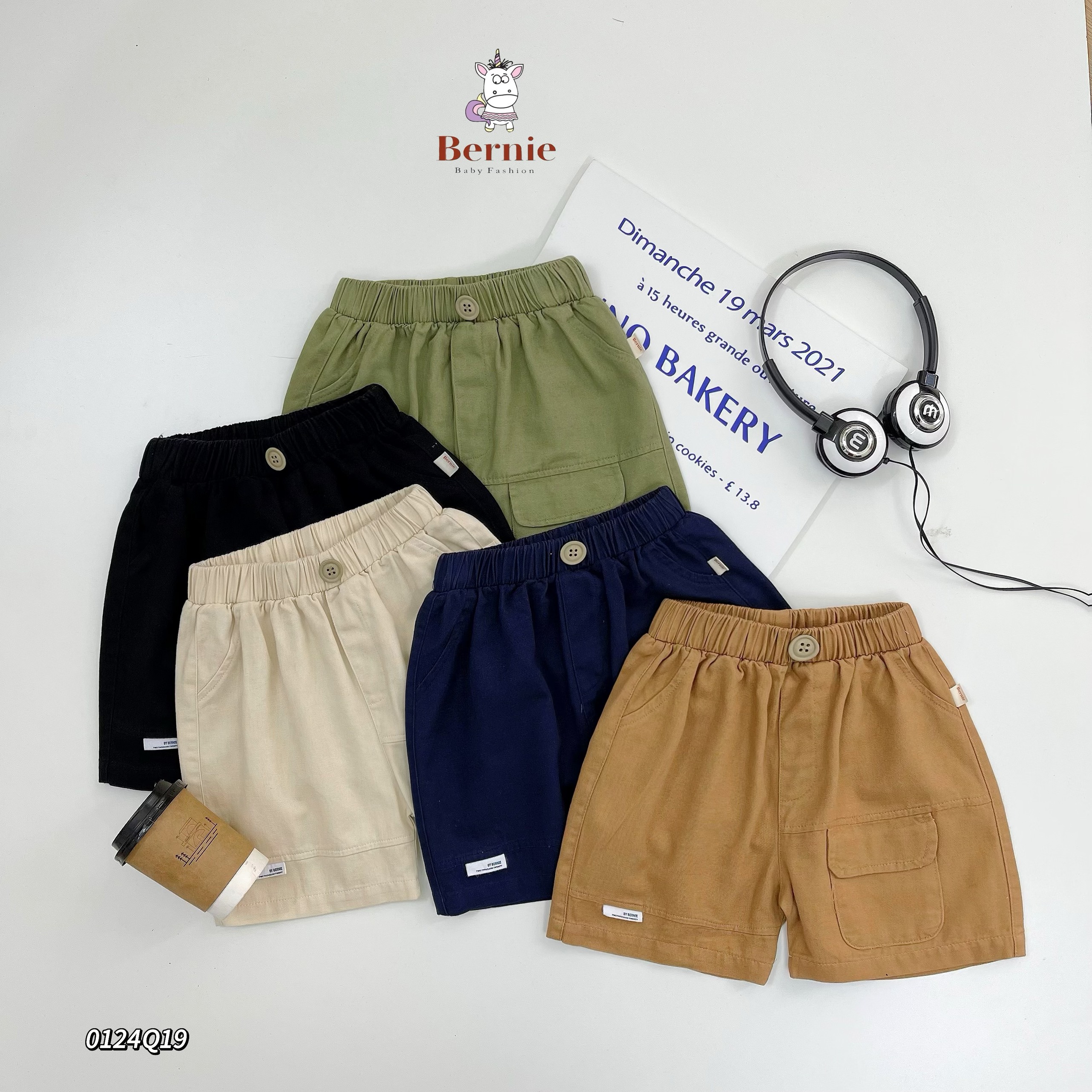 Quần short bé trai kaki 1-6 tuổi túi trước hàng Bernie vải mềm mỏng kiểu dáng khỏe khắn thời trang