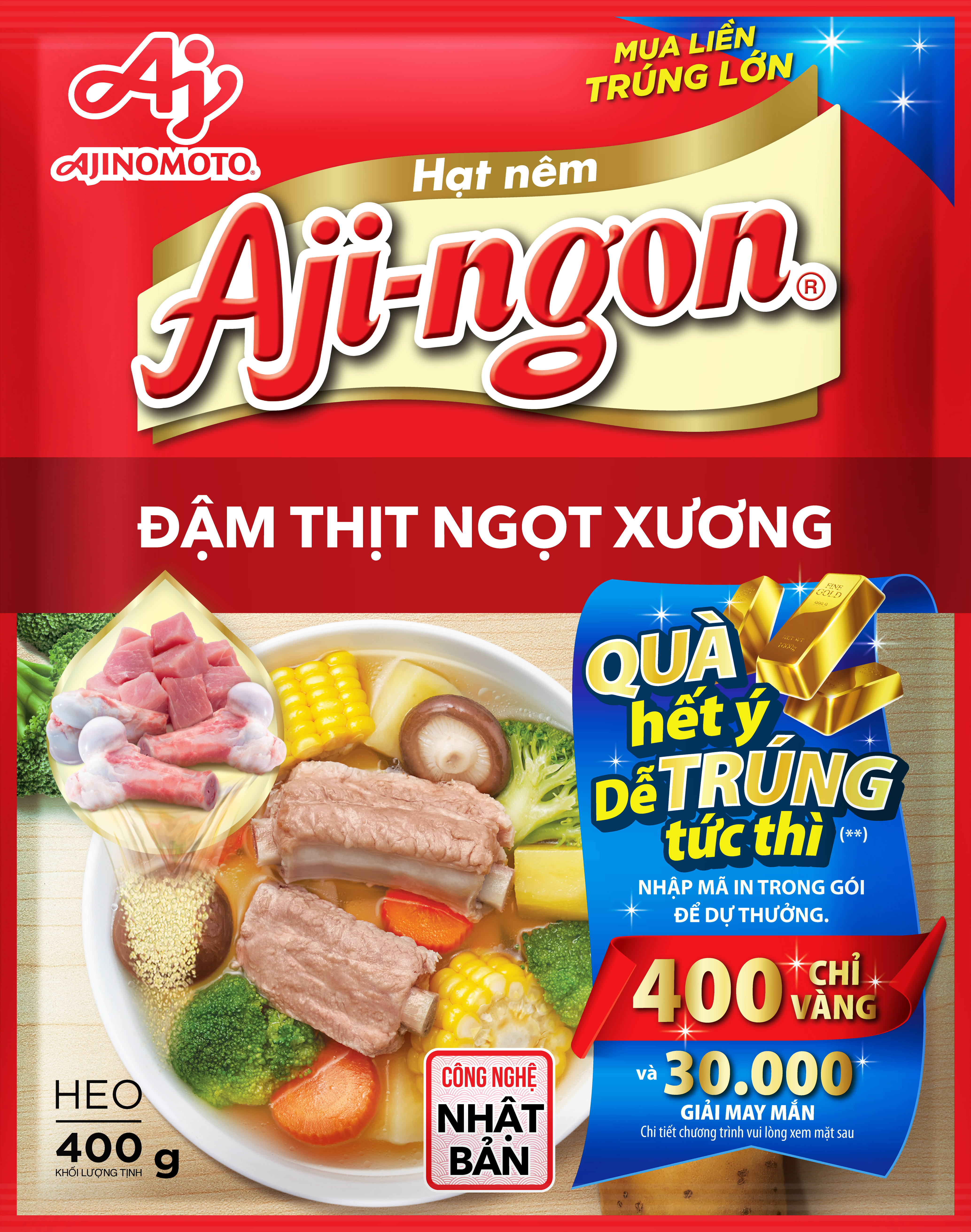 Combo 3 gói Hạt nêm Aji-ngon 400g