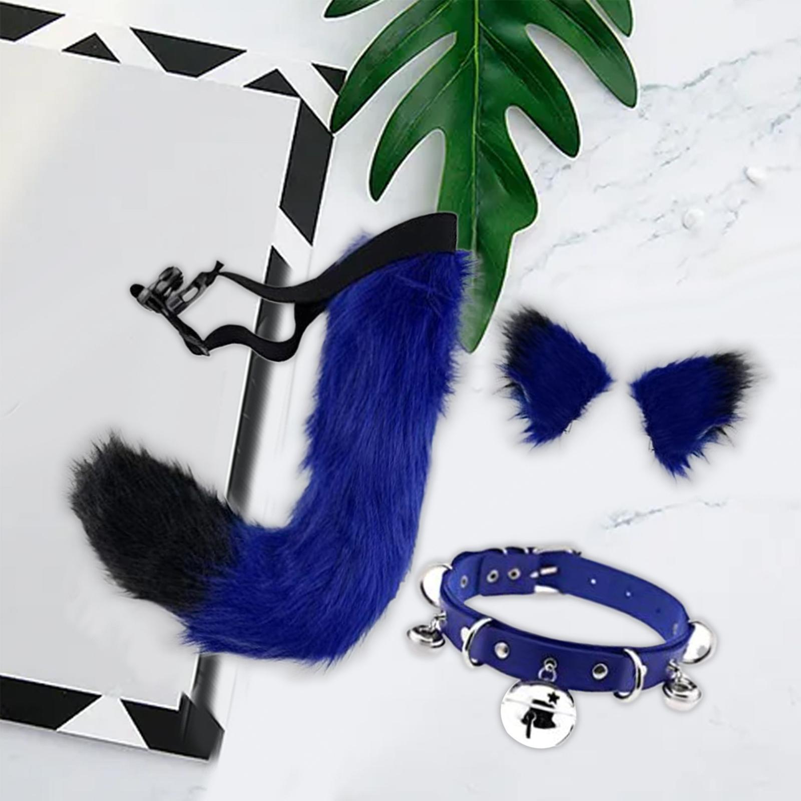 Faux  Ears and Tail Set Cosplay Costume Gift PU Leather Neck Choker for Stage Shows Halloween Carnival Role Play Animal Themed Parties
