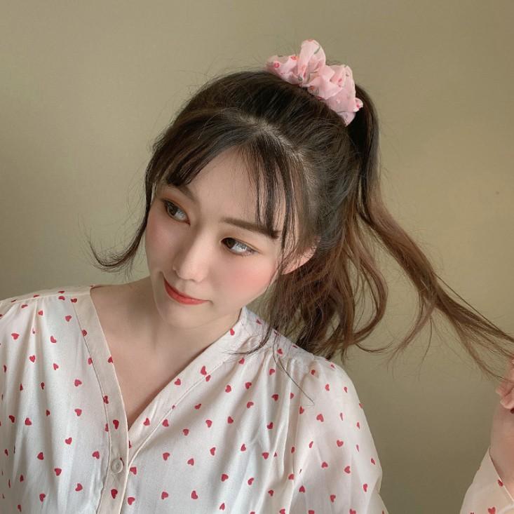 Sét 2 dây buộc tóc voan cherry Scrunchies tinh tế vòng lớn HD43