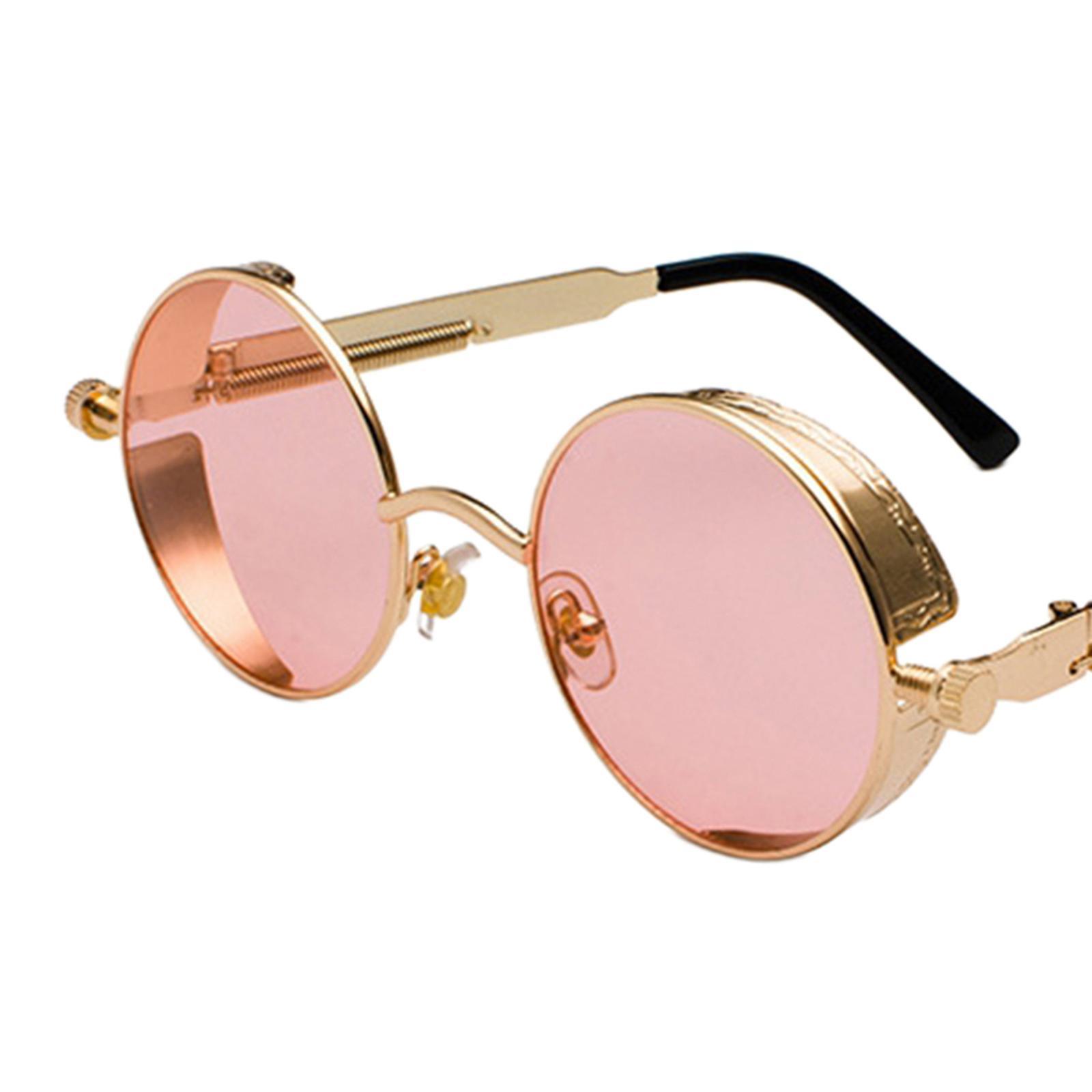 Retro Gothic Circle Round Sunglasses Fashion Goggles Metal Frame Gold Pink