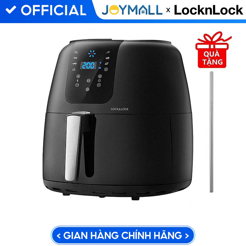 Nồi Chiên Không Dầu Điện Tử Lock&amp;Lock EJF296BLK (7.2 Lít) - Hàng Chính Hãng - Kèm Chảo Nướng Và Ống Hút Thẳng Inox