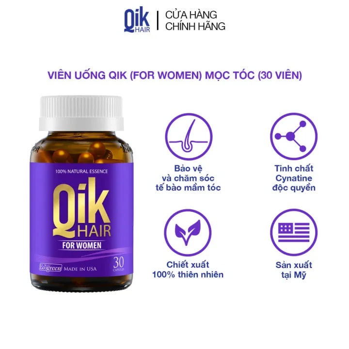 Viên uống QIK HAIR (cho Nữ) hỗ trợ giảm rụng, mọc tóc chắc khỏe (30 viên)
