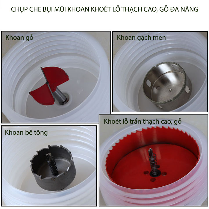Chụp che chống bụi khoan lỗ trần thạch cao, gỗ để lắp đèn downlight, loại D125-160 tùy chọn