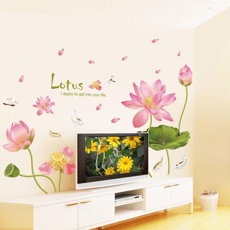 Decal dán tường sen hồng