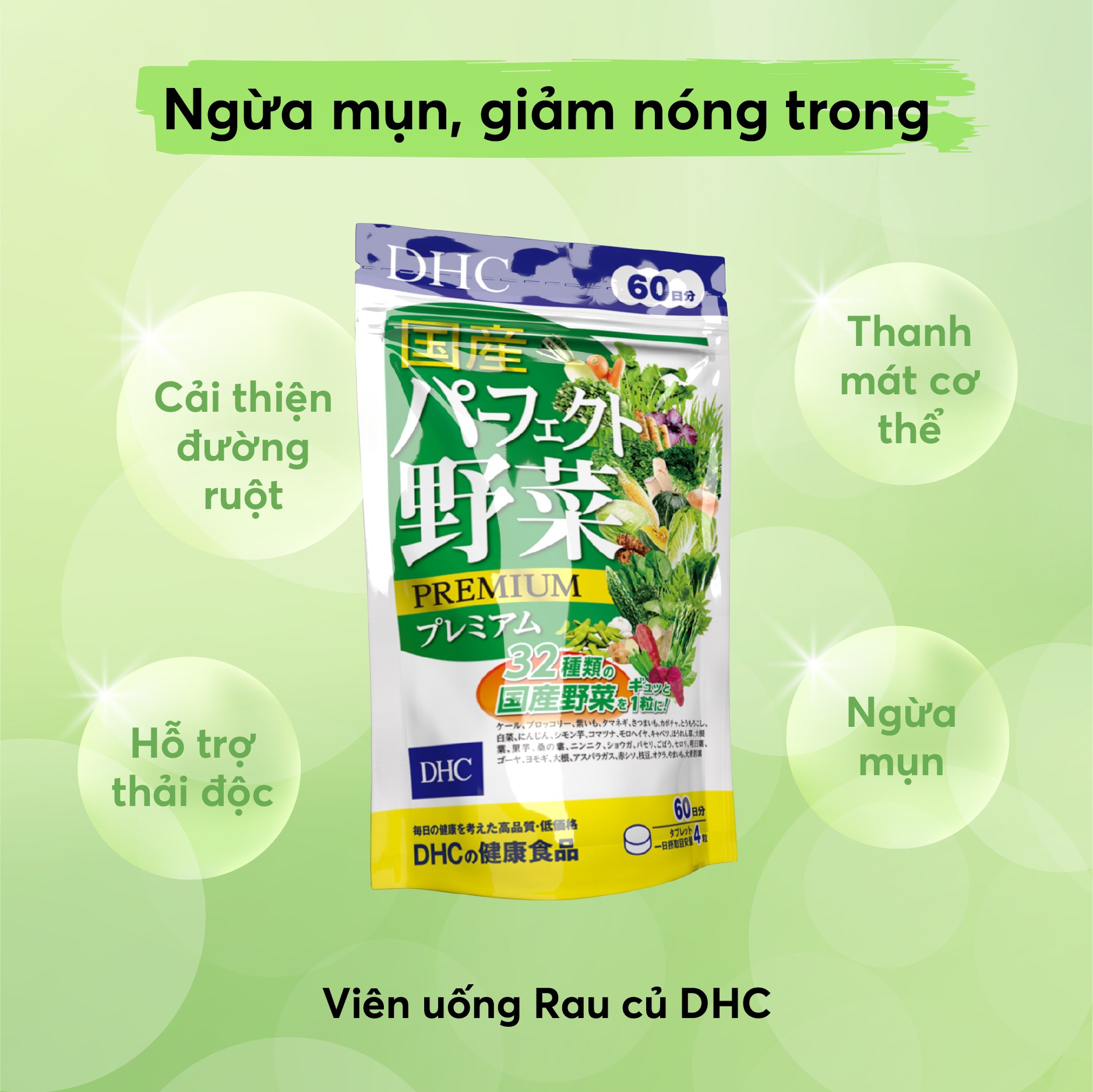 Viên Uống Rau Củ Giảm Nóng Trong Mụn Nhọt, Hỗ Trợ Tiêu Hóa Và Giúp Da Sáng Mịn Premium