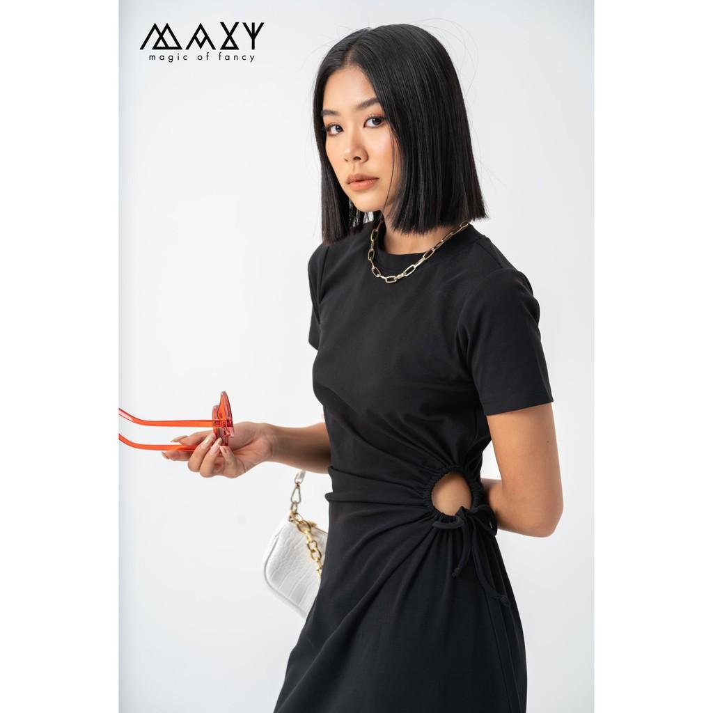Đầm thun có tay thắt rút dây bên eo lạ mắt form xòe drawstring dress Maxy Workshop
