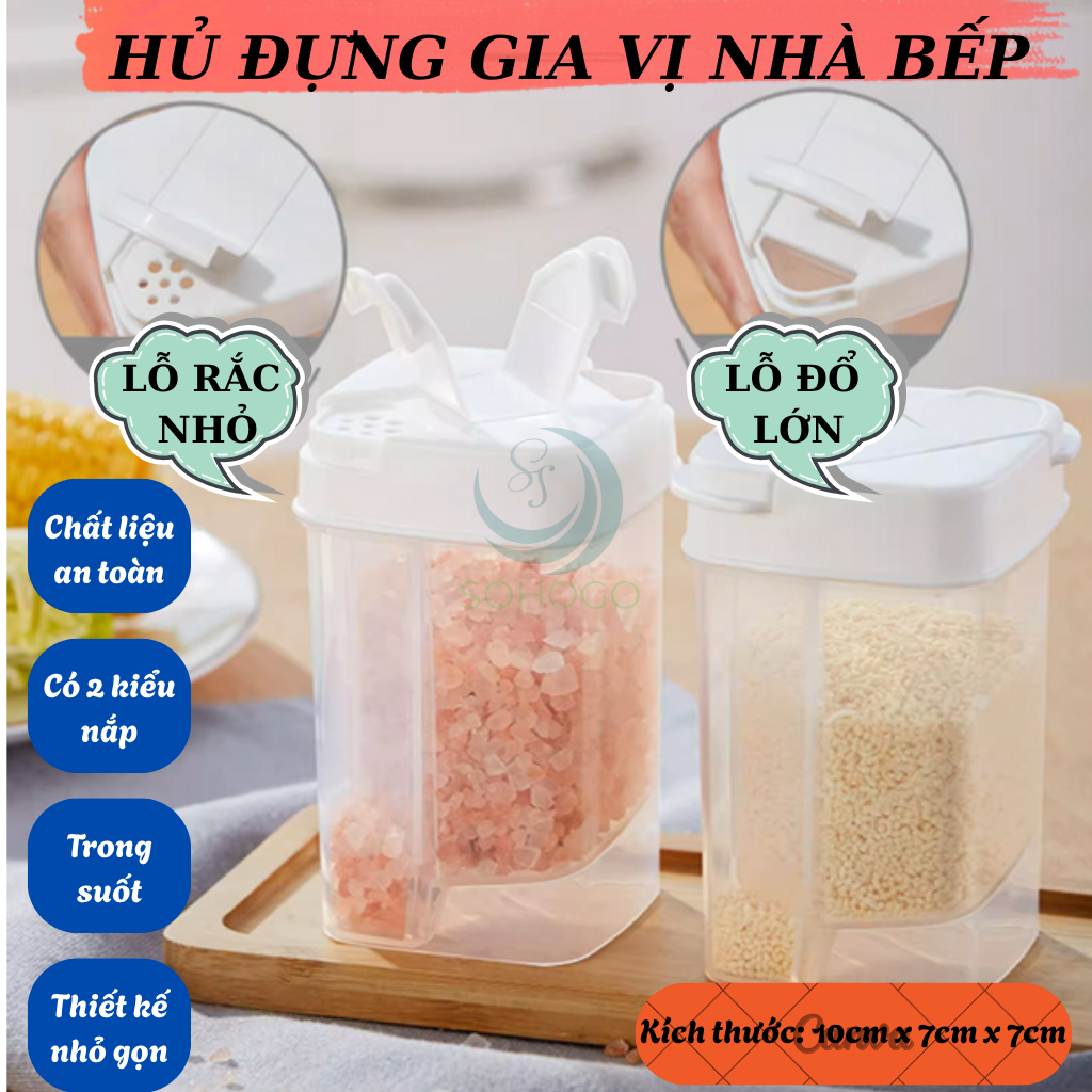 Hũ Gia Vị Đa Năng 3 Ngăn Nắp Gạt Thông Minh- Lọ Đựng Gia Vị Mini Đa Dụng Chia Ngăn- Hộp Đựng Muối, Đường, Tiêu 3 Trong 1- Hũ Gia Vị Nắp Đậy Tiện Dụng Có Lỗ Rắc
