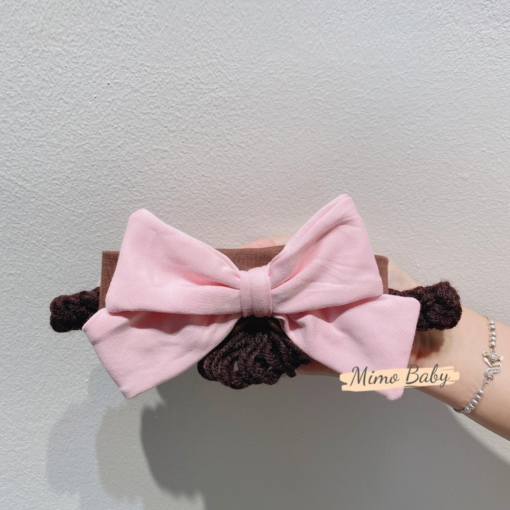 Băng đô tóc giả, turban tóc giả nơ hồng lớn dễ thương cho bé Mimo Baby BD50