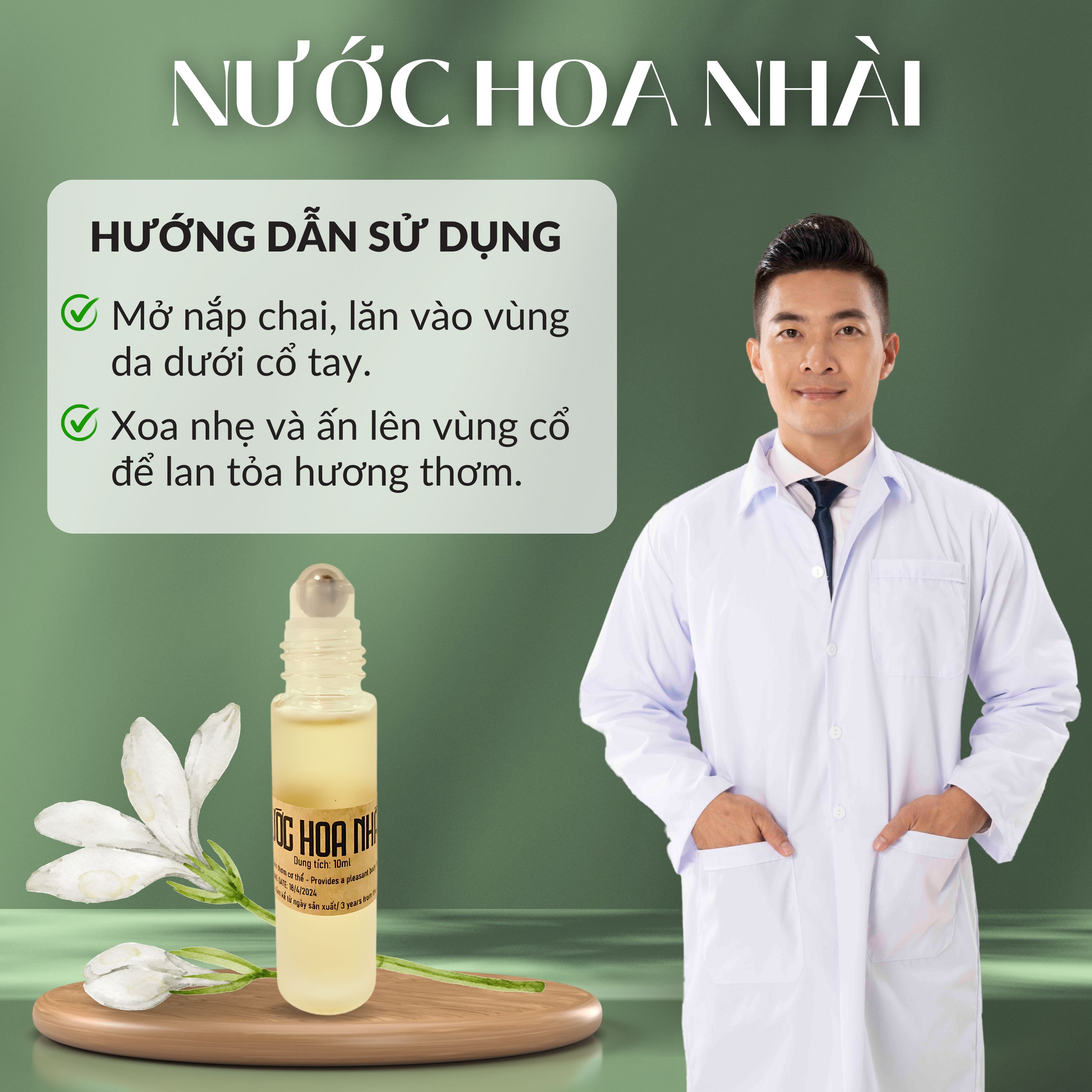 Nước hoa nhài GIANG'S đầu bi lăn chai 10ml - Hương thơm nhẹ nhàng tinh tế sang trọng