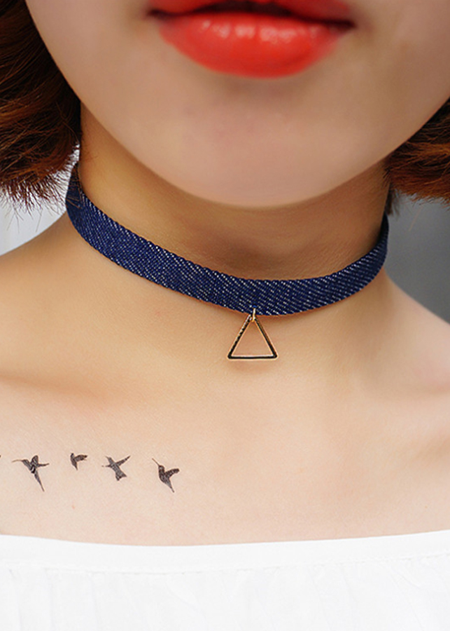 Vòng Cổ Choker Tattoo V80 Vải Bò Xanh Đính Tam Giác