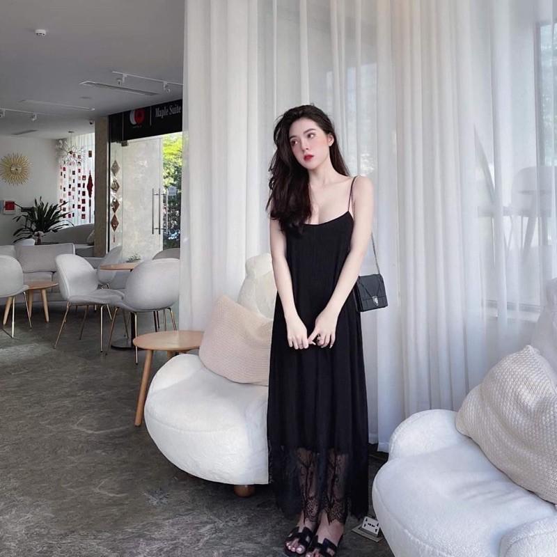 VÁY 2 DÂY ĐEN DẬP LI PHỐI CHÂN REN